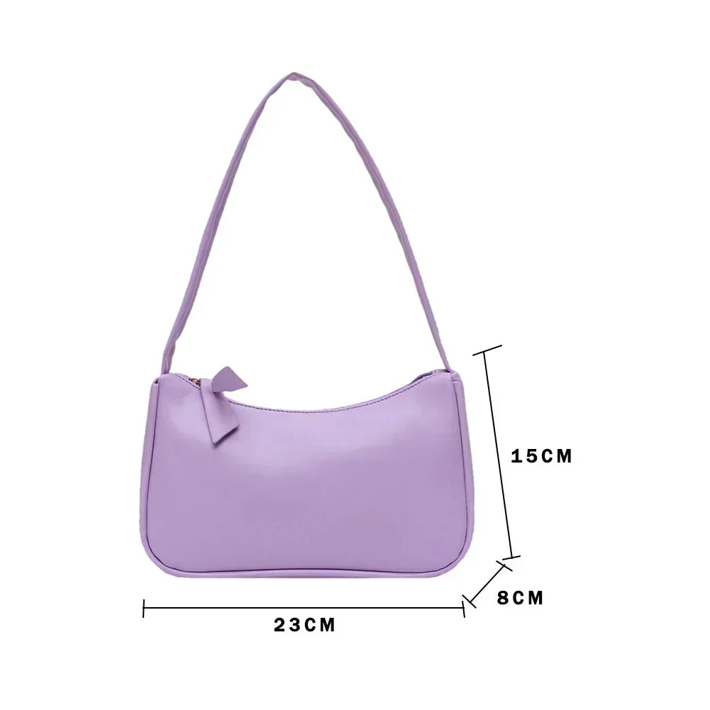 New Retro Soft PU Leather Women Shoulder Underarm Bags Casual Solid Color Small Top-Handle Handbags Ladies Fashion Shoulder B