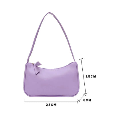 New Retro Soft PU Leather Women Shoulder Underarm Bags Casual Solid Color Small Top-Handle Handbags Ladies Fashion Shoulder B