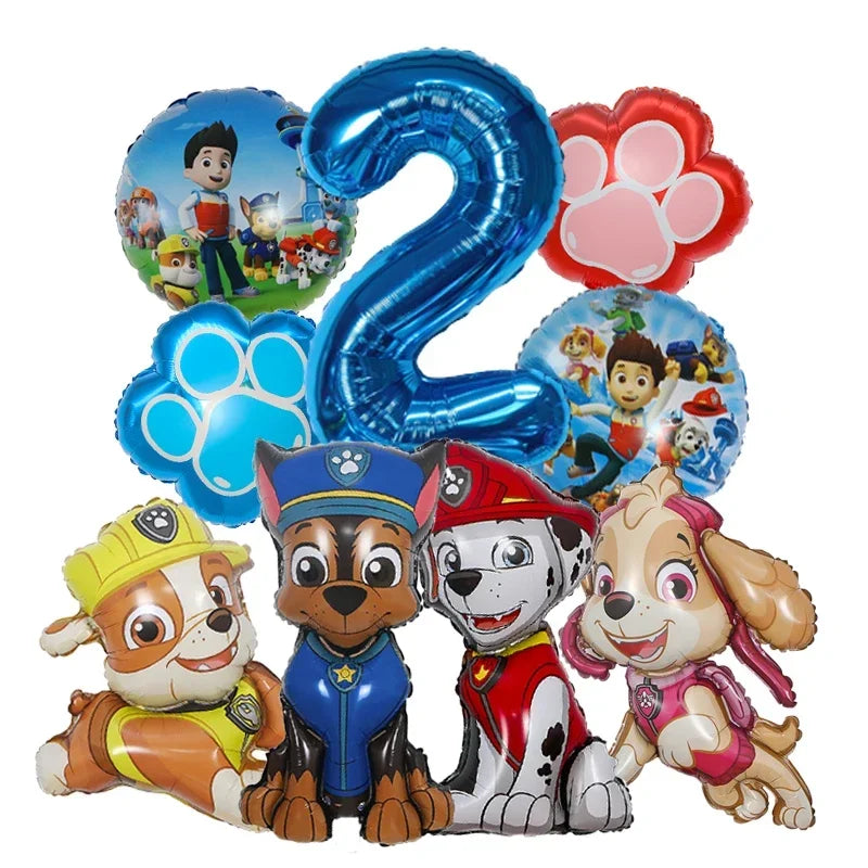 9pcs Cartoon Paw Patrol Foil Balloon Digital Number Supplies Rescue Dog Party Decoration Baby Gift Chase Skye - Number 2