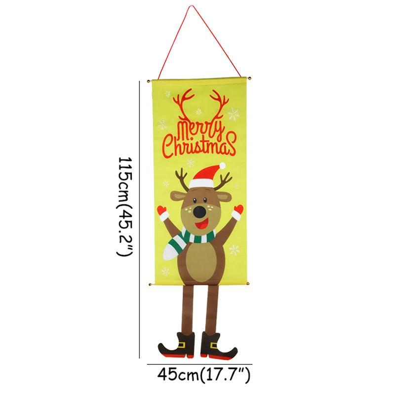 Merry Christmas Hanging Flag Porch Door Banner Santa Claus Snowman for Home Ornaments Door Decoration Supplies New Year Decor