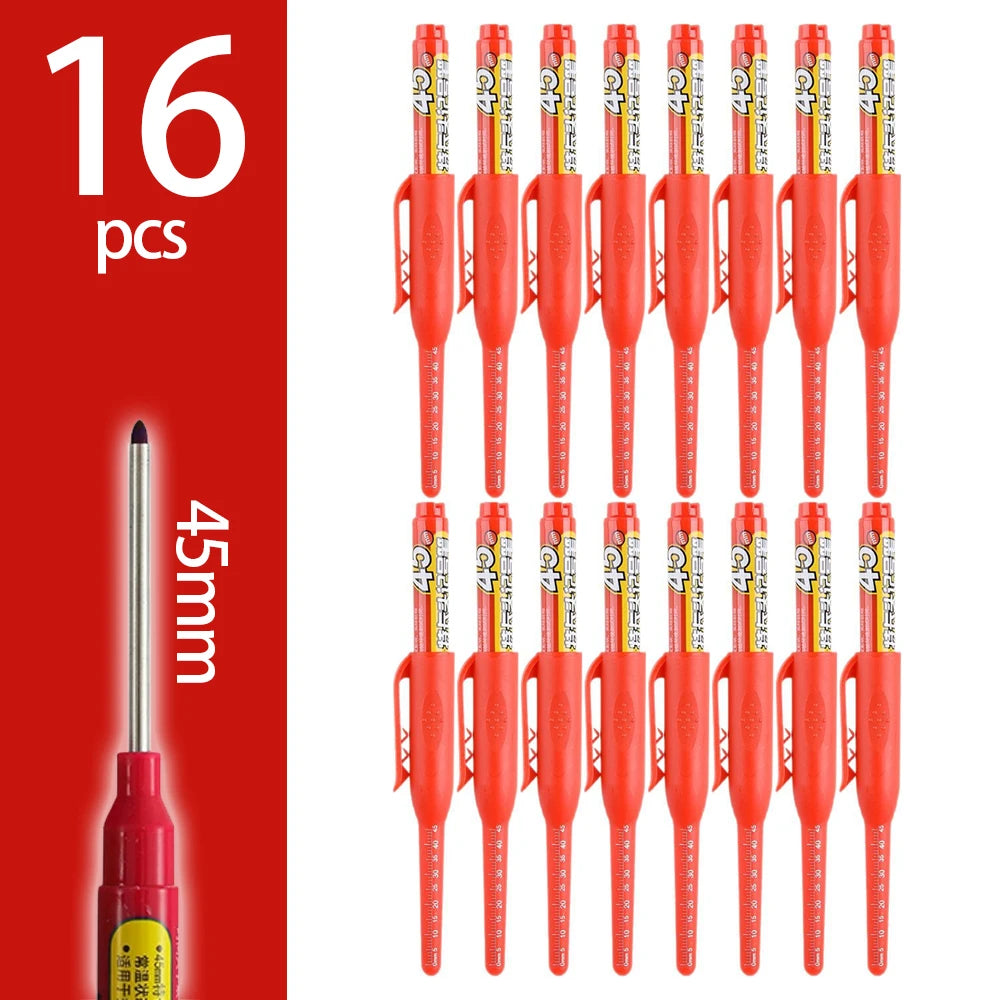 4-60Pcs 45mm Long Nib Head Carpenter Pen Deep Hole Marker Pens Black/Blue/Red/White for Measuring Woodworking Hand Tools - Re
