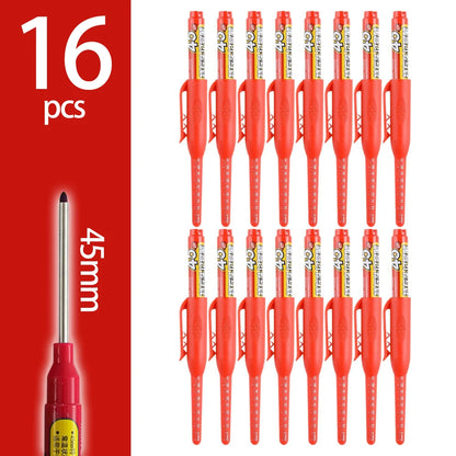 4-60Pcs 45mm Long Nib Head Carpenter Pen Deep Hole Marker Pens Black/Blue/Red/White for Measuring Woodworking Hand Tools - Re