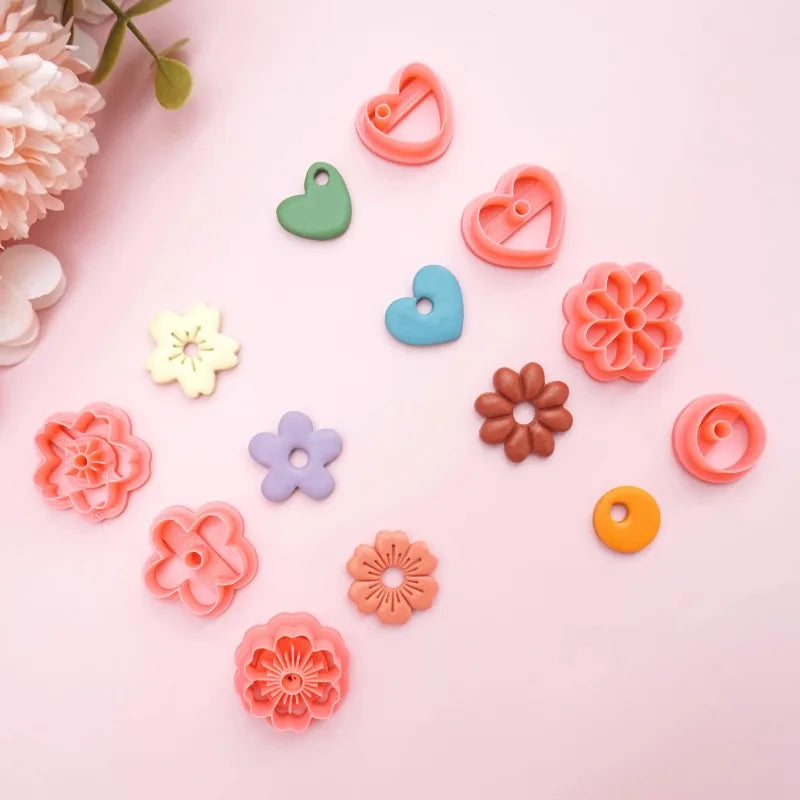 Flowers/Love Soft Ceramic Earring Mold Polymer Clay Cutter DIY Handmade Jewelry Pendant Quick Modeling Cutting Ceramic Tool