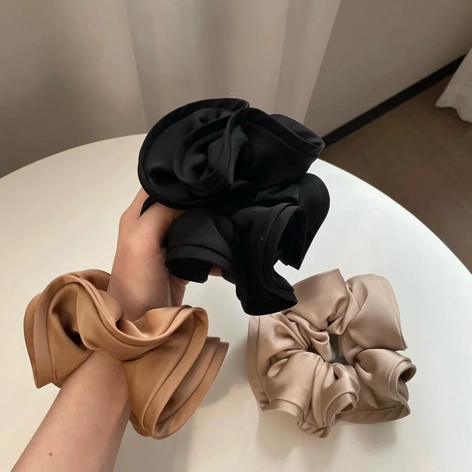 Korean Big Hair Tie Ribbon Scrunchies Satin Elastic Hair Band Bow Women Simple Temperament New Style Ponytail Hair Accessorie