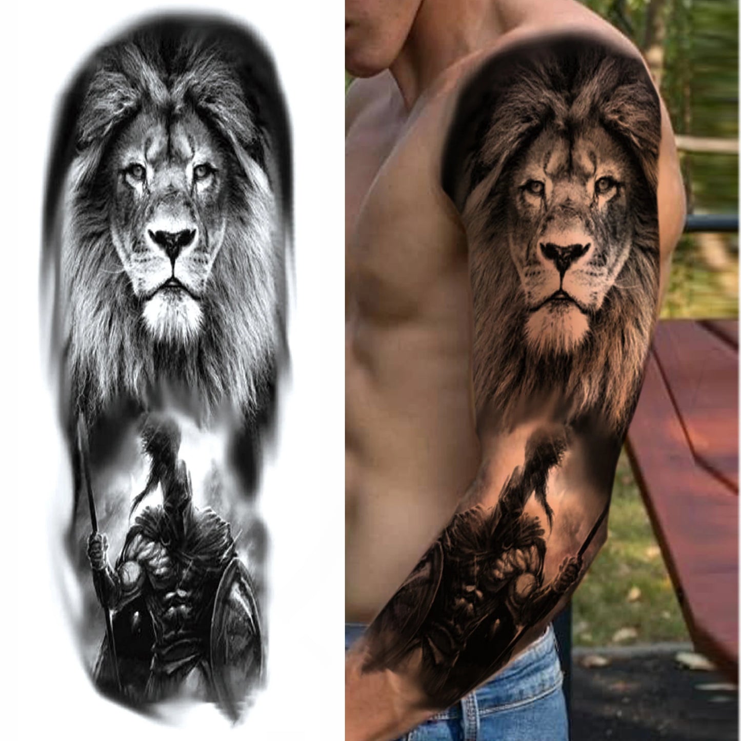 1 Sheets Wolf Lion Tiger Maori Temporary Tattoos For Men Women Adults Full Sleeve Arm Flower Rose Skull Tattoo Sticker Decor 