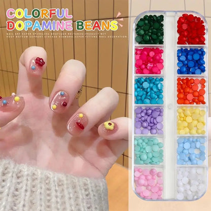 12Grids 3D Colorful Mini Caviar Beads Nail Charms Tiny Macaron Colors Round Ball Nails Art Decorations DIY Manicure Accessori