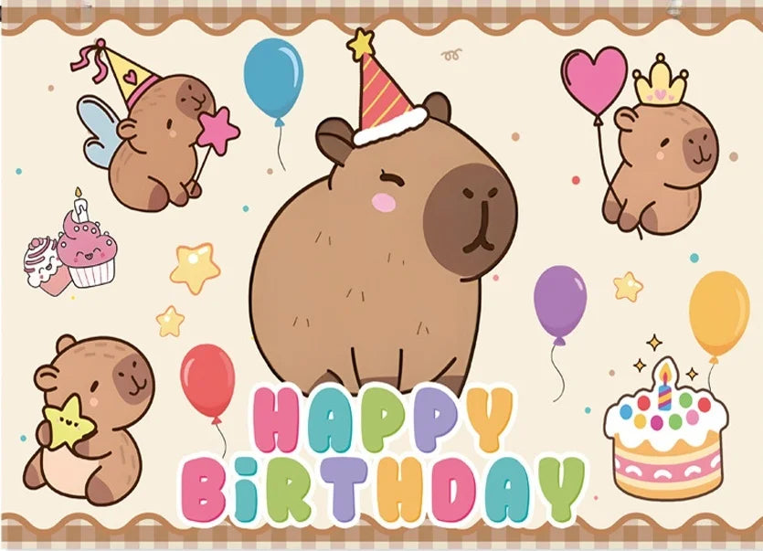 Birthday Decoration Capybara Birthday Invitation Card Cup Tablecloth Plate Napkin Poster Baby Shower Birthday Girl Party Favo