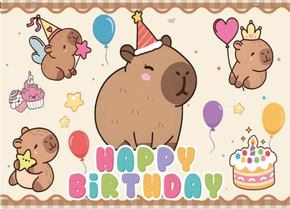 Birthday Decoration Capybara Birthday Invitation Card Cup Tablecloth Plate Napkin Poster Baby Shower Birthday Girl Party Favo