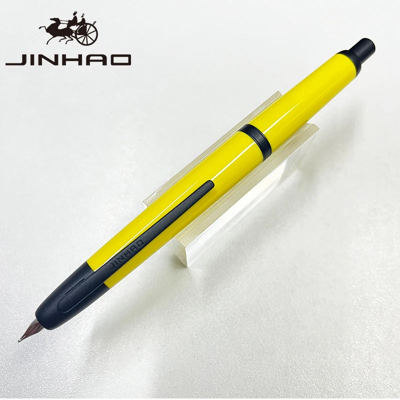 Jinhao 20 Press Retractable Fountain Pen EF/F Nib with Converter Resin Writing Gift Pen - Yellow Black / EF