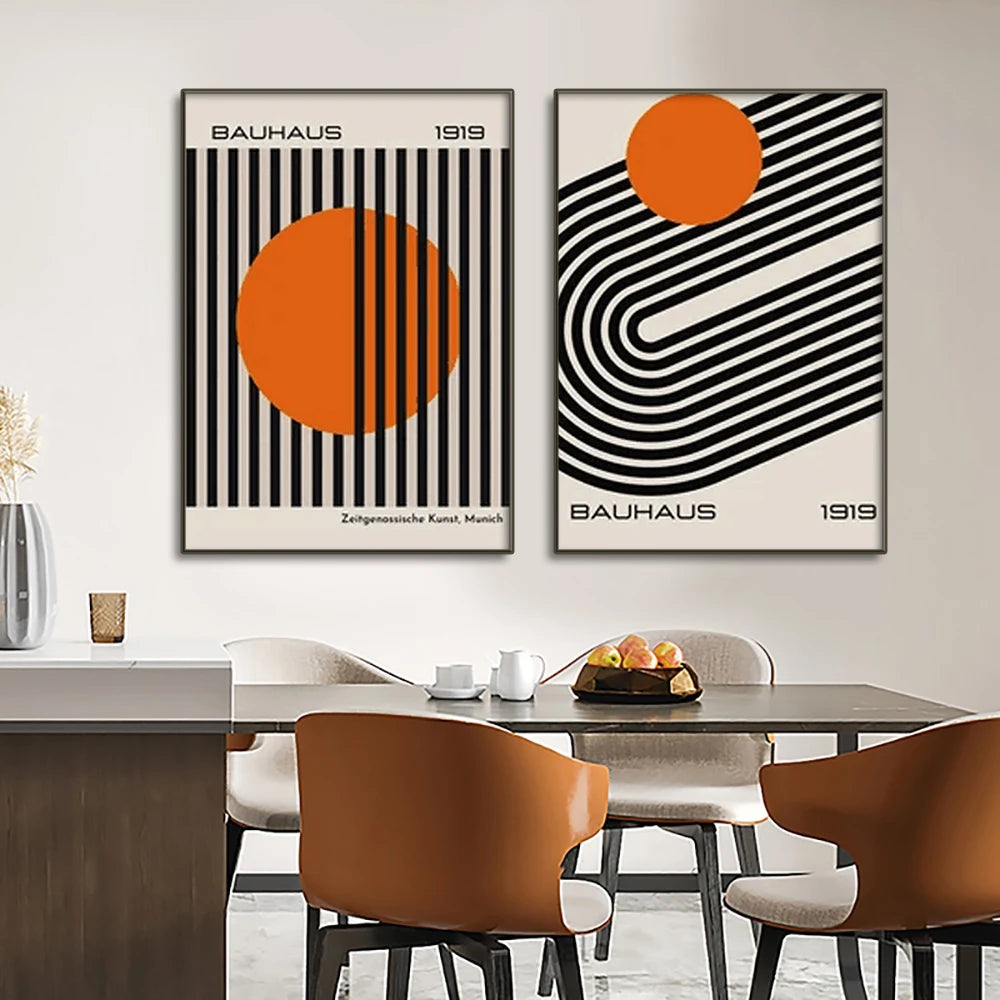 Mid Century Modern Bauhaus Abstract Geometric Posters Wall Art Canvas Painting Prints Pictures Gallery Living Room Interior H