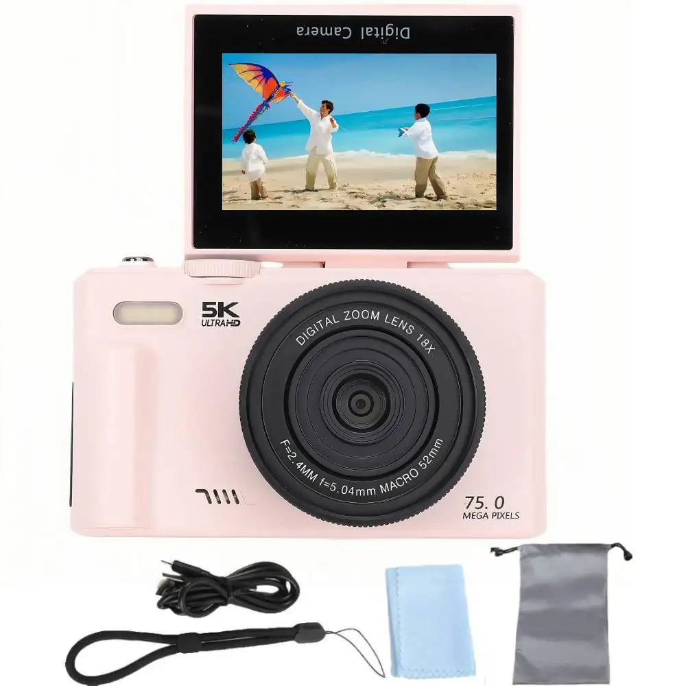 75MP Digital Camera for Photography 5K 18X Digital Zoom Vintage Vlog Video Recorder For YouTube 180° Flip Screen Selfile WiFi