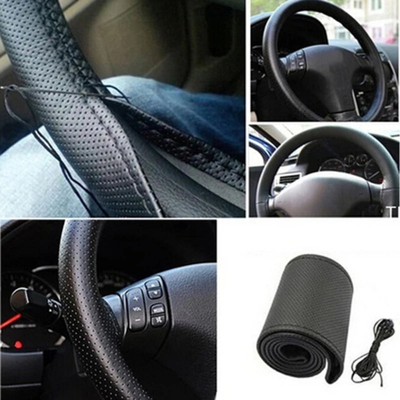 Car Steering Wheel Cover Needles And Braid Thread Artificial Leather Car Covers Suite 3 Color DIY Texture Soft Auto Accessori