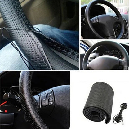 Car Steering Wheel Cover Needles And Braid Thread Artificial Leather Car Covers Suite 3 Color DIY Texture Soft Auto Accessori