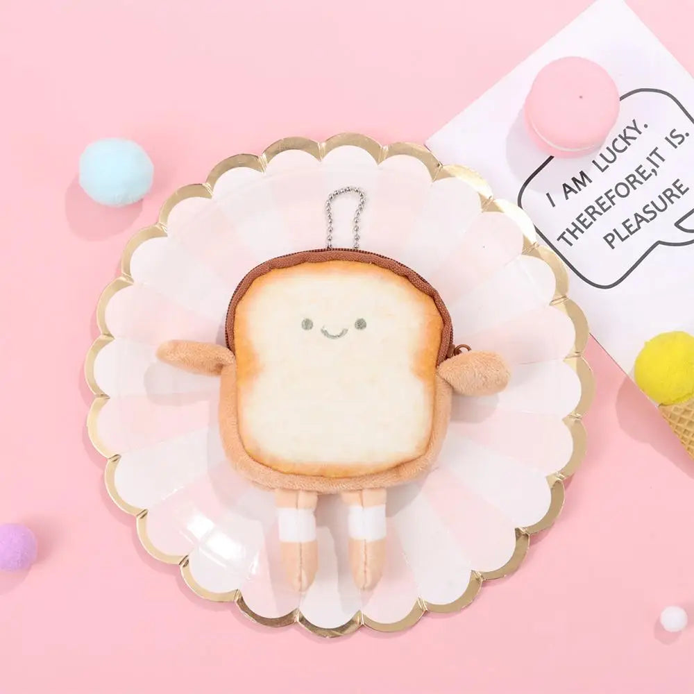 Cartoon Bread Toast Coin Purse Portable Earphone Bag Coin Key Bag Mini Makeup Bag Lightweight Small Storage Pouch Girl Gifts