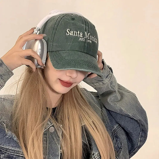 INS Style Letter Embroidered Baseball Cap Face Smaller Sun Protection Hip Hop Hat Sun Hat Couples