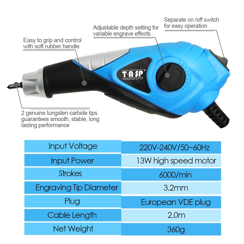13W Electric Engraver Tool Engraving Pen for Wood Metal Stainless Steel Glass Plastic Etching with Carbide Tips & Craft Stenc