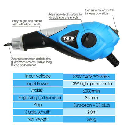 13W Electric Engraver Tool Engraving Pen for Wood Metal Stainless Steel Glass Plastic Etching with Carbide Tips & Craft Stenc