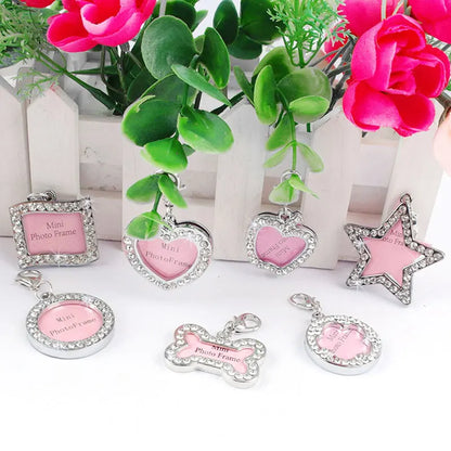 Dog ID Tag Pet Cat Collar Pendant Crystal Photo Frame Bone Heart Dog Tag Handwriting Name Phone Number Address Anti-lost Fash