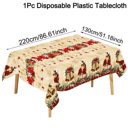 Vintage Christmas Tablecloth Poinsettia Bell Tablecover Christmas Decorations for Home 2025 Navidad Gifts Dining Table Cover