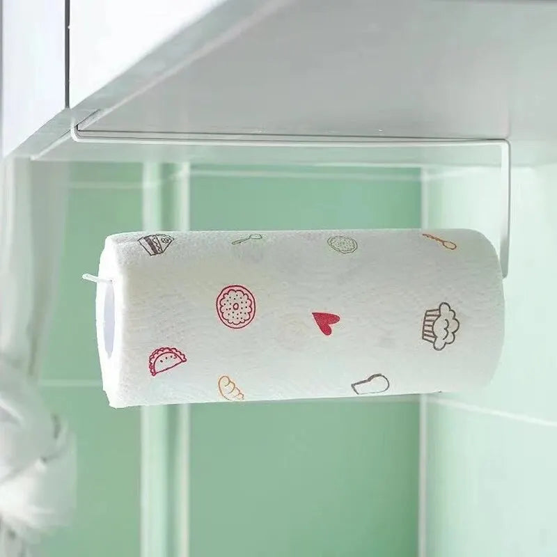Paper Roll Holder Towel Rack Cling Film Storage Rack Bathroom No Punching Storage Rack Hanging Shelf Kitchen Tissue Accessori