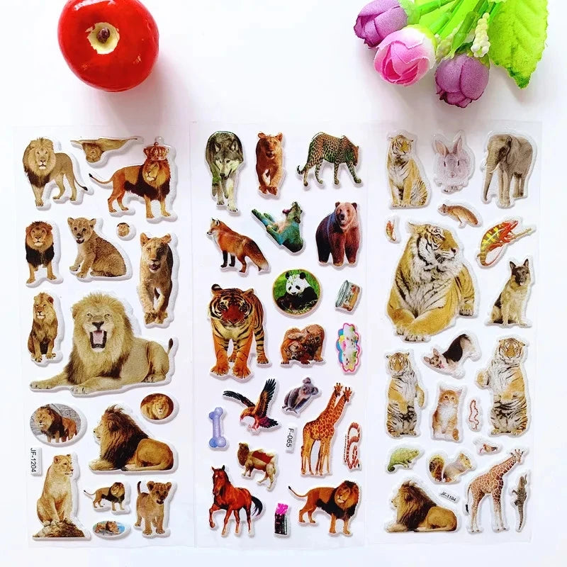 10 Sheets 3D Puffy Stickers Animals Bulk Stickers Scrapbook Decoration Birthday New Year Christmas Gifts for Kids Boys Girls