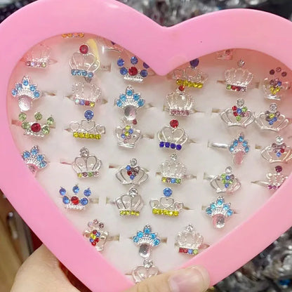 10/12/Pcs Cute Cartoon Kids Rings Kawaii Korean Children Girls Flower Bow Alloy Enamel Finger Ring Child Jewelry Gift - 14 / 