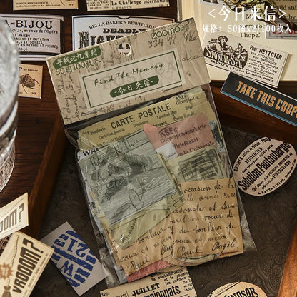 100 pcs Vintage Decorative Stickers pack Diy Diary Album Scrapbooking Collage material hand made junk journal supplies - B