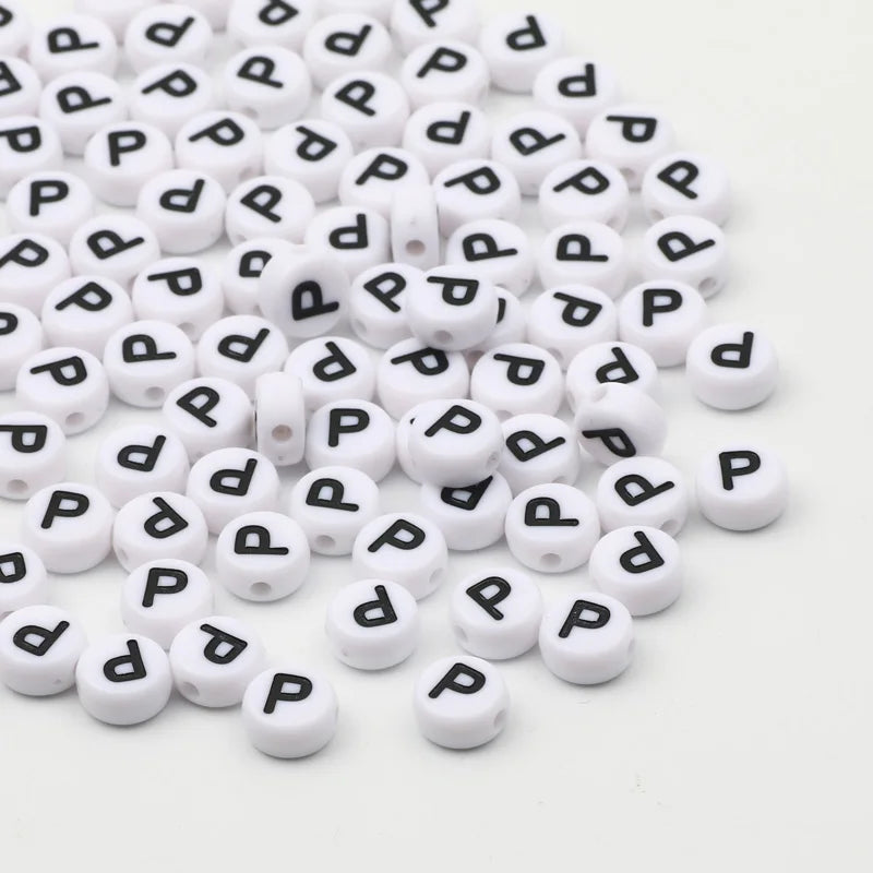 50/100pcs/lot 7x4mm White Round A-Z Alphabet Letter Acrylic Loose Spacer Beads for Jewelry Making Diy Bracelet Accessories