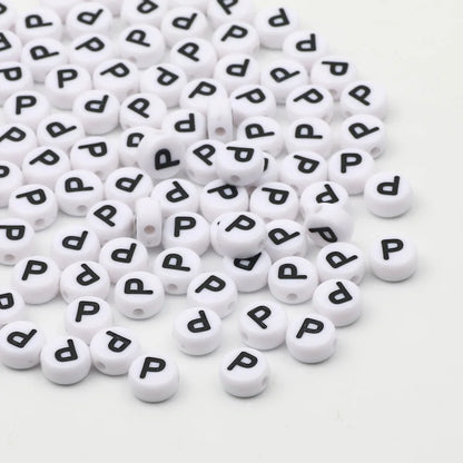 50/100pcs/lot 7x4mm White Round A-Z Alphabet Letter Acrylic Loose Spacer Beads for Jewelry Making Diy Bracelet Accessories