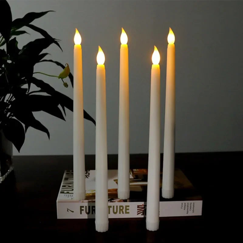 4/1PCS Long Christmas LED Candle Flameless Pointed Candle Light Battery Powered Church Flickering Candle Light Home Decoratio