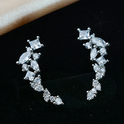 Trend Personality Geometry Studs Climb Ear Crawler Earrings Exquisite Women's Ear Accessories with Dazzling CZ Fashion Jewelr