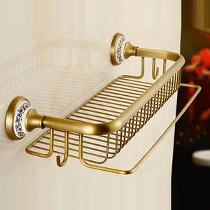Antique Brushed Solid Brass Bathroom Accessories Sets European Porcelain Bathroom Hardware Sets Ceramic Retro Bathroom Produc