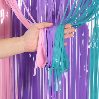 Rainbow Foil Fringe Curtain Gradient Macaron Curtains Photo Booth Backdrop for Wedding Birthday Baby Shower Party Decorations