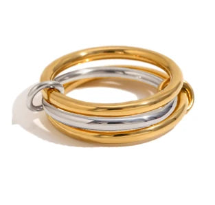 A Niche Two-Color Four-Ring Copper Jewelry Ring, Hypoallergenic, Ins Style, Stacking Artifact, Suitable For Young Wome Jewelr