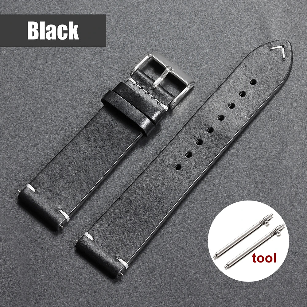 18mm 20mm 22mm Vintage Oil Wax Leather Watchband 19mm 21mm 24mm Universal Stitching Cowhide Strap for Seiko for Omega Watch B