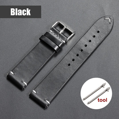 18mm 20mm 22mm Vintage Oil Wax Leather Watchband 19mm 21mm 24mm Universal Stitching Cowhide Strap for Seiko for Omega Watch B
