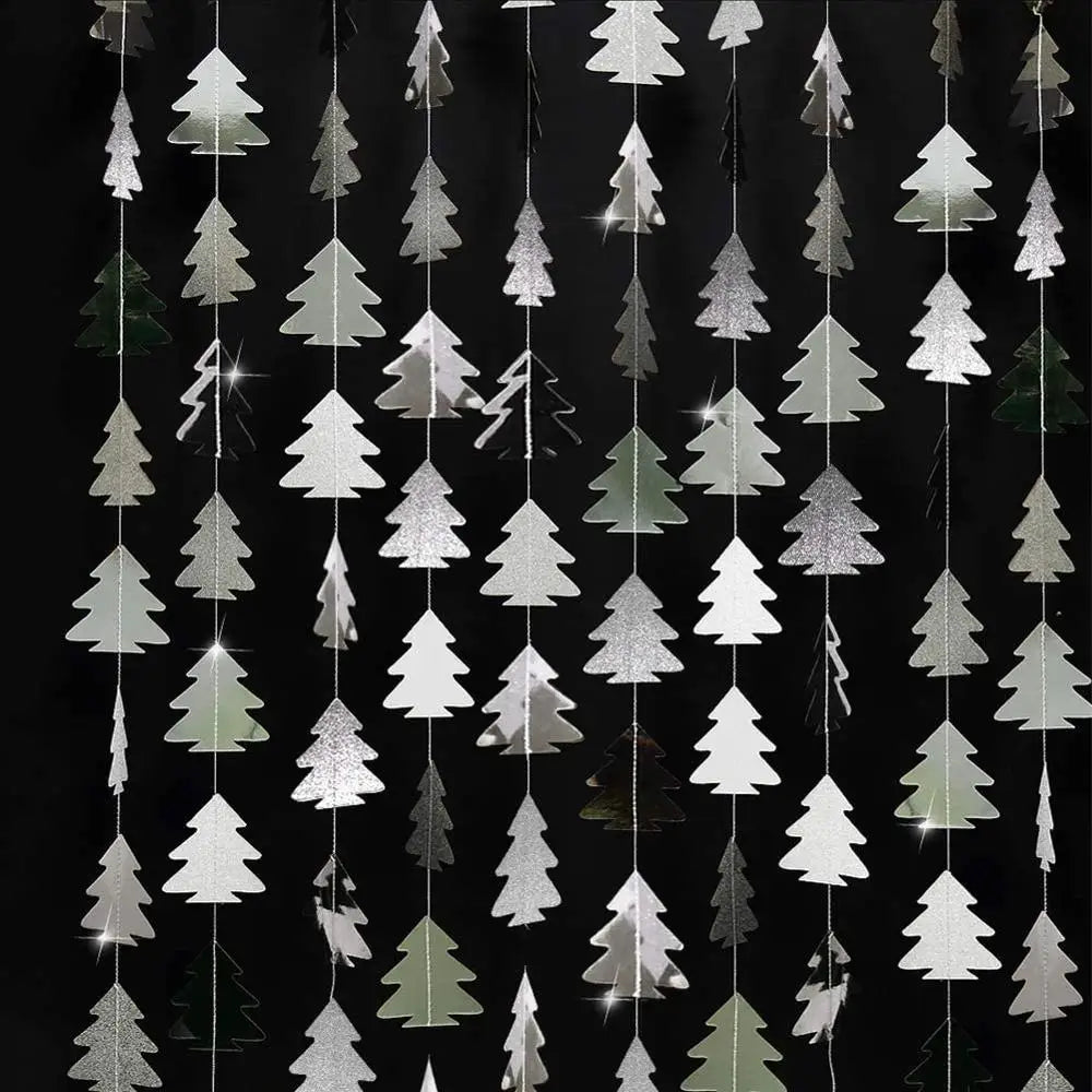 Green Brown Woodland Theme Party Decor Christmas Tree Ornament Paper Pine Tree Garland Banner Hanging Nature Camping Party De