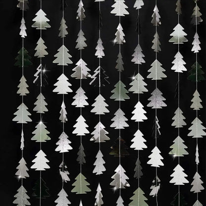 Green Brown Woodland Theme Party Decor Christmas Tree Ornament Paper Pine Tree Garland Banner Hanging Nature Camping Party De