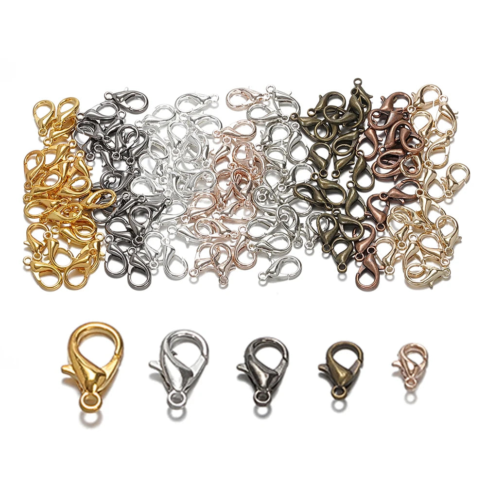 100pcs 10/12mm Alloy Lobster Clasps for DIY Handmade Chain Necklace Bracelets Pendants Jewelry Making Accessories