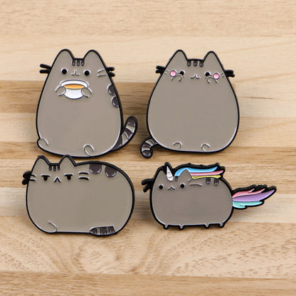 Cute Grey Fat Cat Enamel Pin Metal Cartoon Brooch Backpack Hat Bag Collar Lapel Badges Men Women Fashion Jewelry Collection G