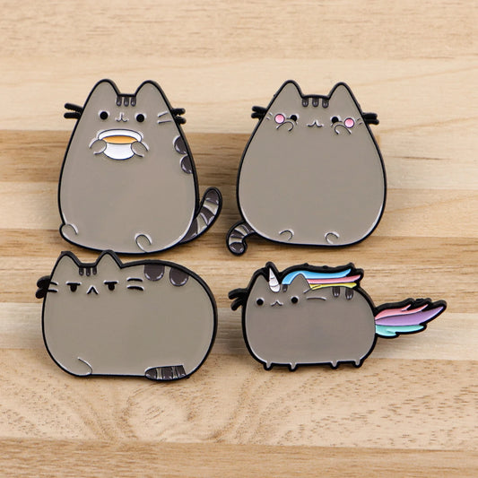 Cute Grey Fat Cat Enamel Pin Metal Cartoon Brooch Backpack Hat Bag Collar Lapel Badges Men Women Fashion Jewelry Collection G