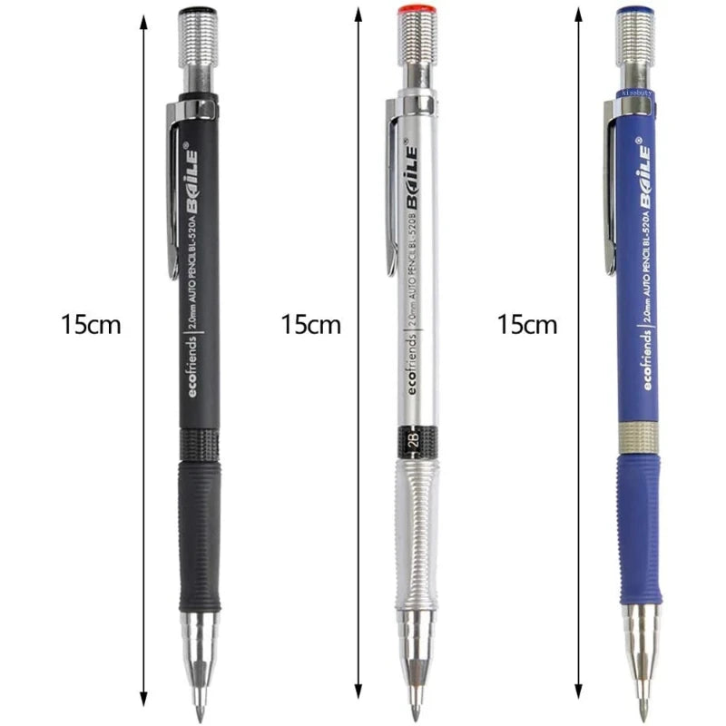 Mechanical Pencil Set 2.0 mm with 2B Black/Colors Lead Refill For Writing Sketching Art Drawing Painting School Automatic Pen