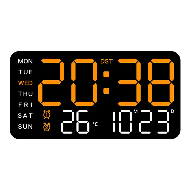 Large Digital Wall Clock Temp Date Week Display Remote Control USB Powered Table Clock Wall-mounted Dual Alarms LED Clocks - 