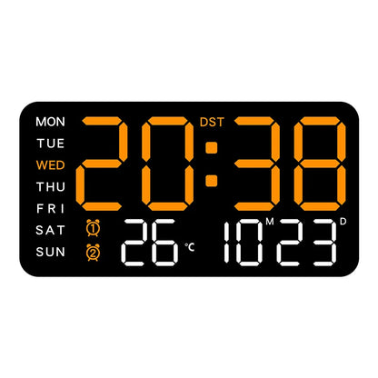 Large Digital Wall Clock Temp Date Week Display Remote Control USB Powered Table Clock Wall-mounted Dual Alarms LED Clocks - 