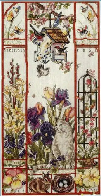 Gold Collection Lovely Counted Cross Stitch Kit Spring Summer Autumn Winter Cat Sampler Janlynn 023-0585 0580 0579, Season Ca