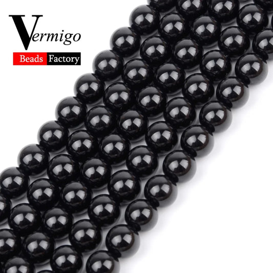 Smooth Black Stone Agates Natural Stone Beads For Jewelry Making Round Loose Beads 4 6 8 10 12mm Diy Bracelet Necklace 15inch