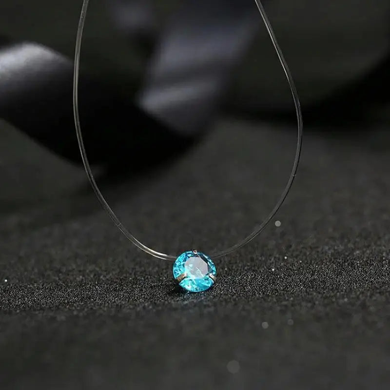 Fashion Shiny Crystal Necklace Zircon Pendant Transparent Fishing Line Invisible Ladies Necklace Jewelry Clavicle Chain Chock