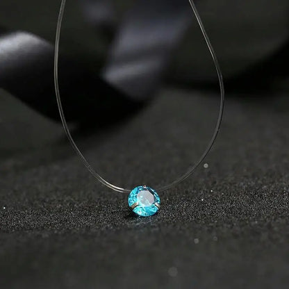 Fashion Shiny Crystal Necklace Zircon Pendant Transparent Fishing Line Invisible Ladies Necklace Jewelry Clavicle Chain Chock