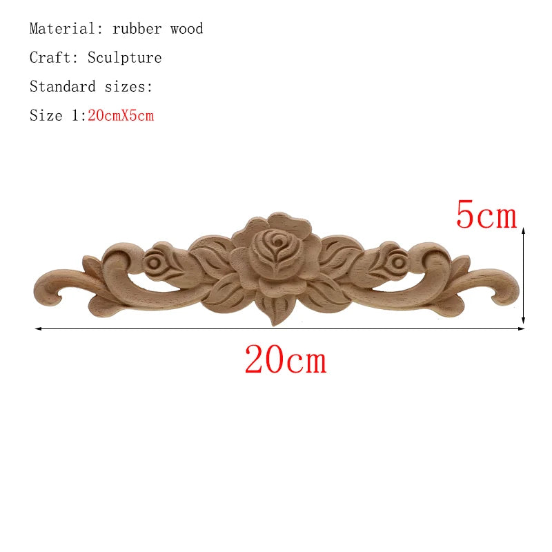 1Pc Unique Natural Floral Wood Carved Wooden Figurines Crafts Corner Appliques Frame Wall Door Furniture Woodcarving Decorati