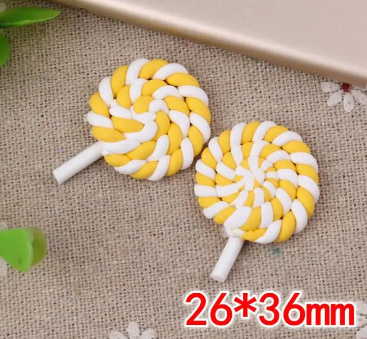 10pcs /lot Beauty Kawaii Rainbow lollipop Candy Polymer Clay Cabochons Flatback For DIY Phone Decoration - 09